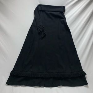 Vintage Black Knit Maxi Fringe Skirt Women’s Small Dark Academia Long Flowy